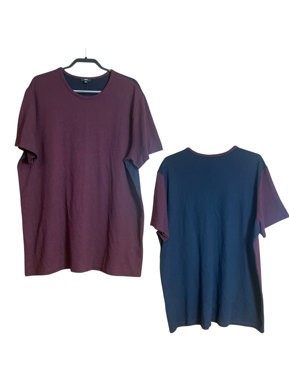 Vince Maroon & Blue Crewneck Colorblock Tee XXL